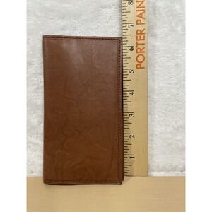 Paul & Taylor Brown Leather Checkbook Wallet Bifold Zip Coin Pocket ID Window